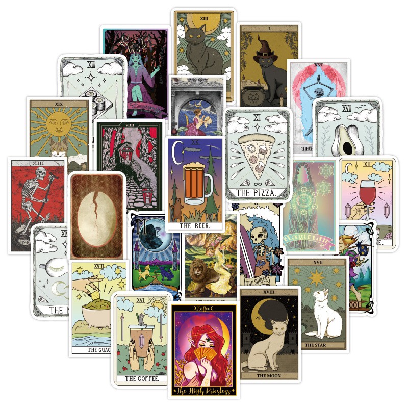 Y&amp;P| Bộ 50 nhãn dán họa tiết hoạt hình Tarot Divination