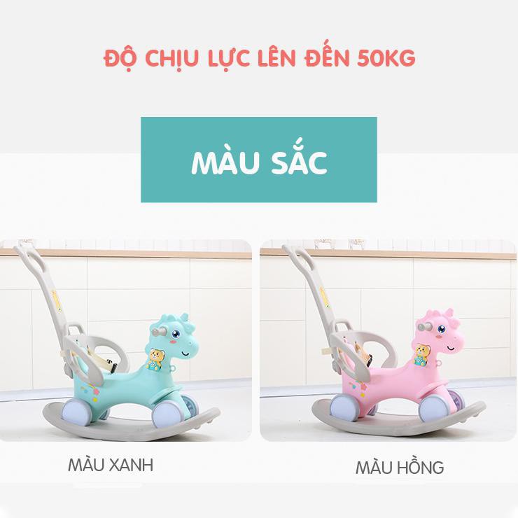 Ngựa bập bênh có bánh xe, có nhạc full 6 chi tiết