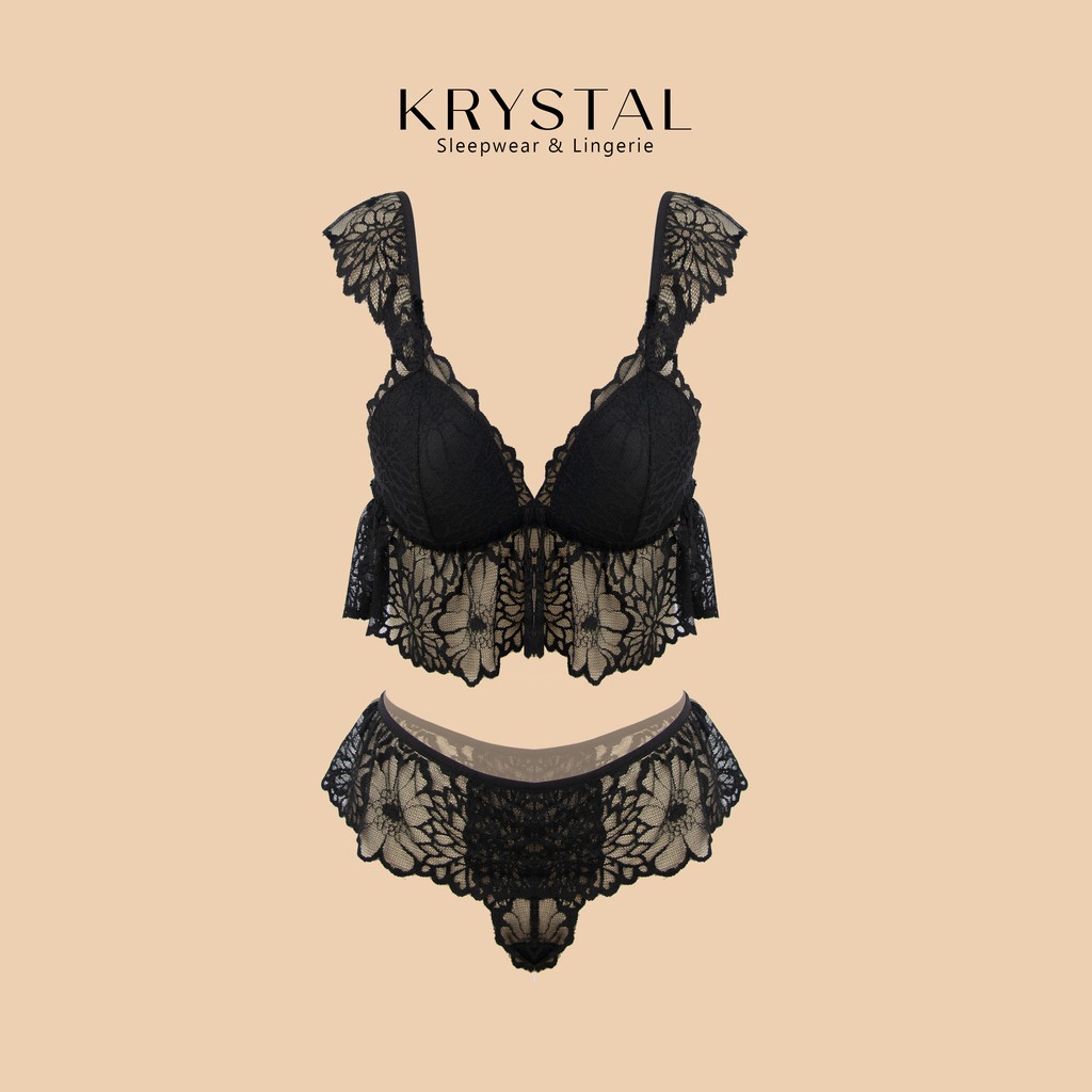 Bộ đồ lót ren không gọng mút vừa nâng ngực màu đen sexy gợi cảm KRYSTAL Bralette Princess KB08