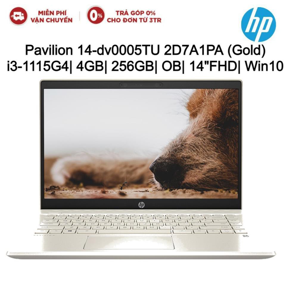 Laptop HP Pavilion 14-dv0005TU 2D7A1PA (Gold) i3-1115G4| 4GB| 256GB| OB| 14"FHD| Win10+Office