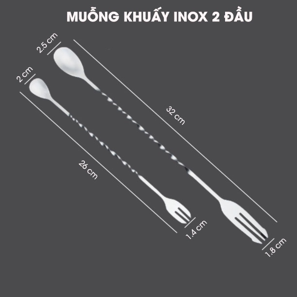 Thìa Khuấy - Đong 2 Đầu Pha Cocktail - Muỗng Khuấy Bar Spoon Inox Quầy Bar Inox 304 Cao Cấp Molangshop