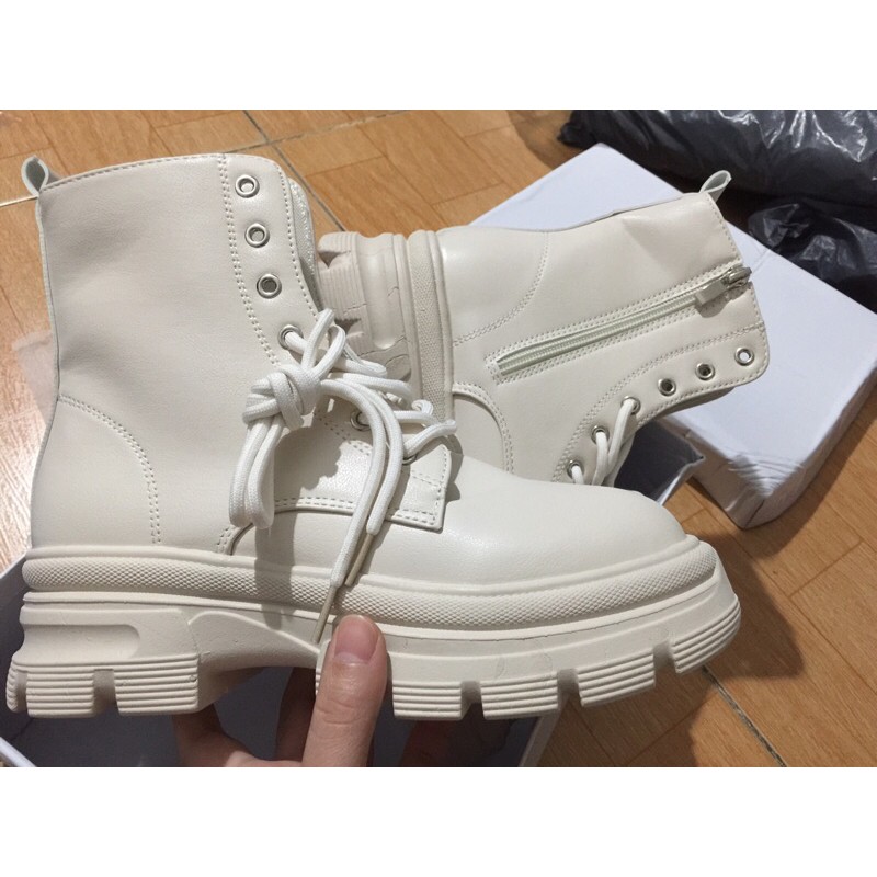 [OD] Bốt da Nữ cổ cao khóa kéo hai màu trắng đen[kèm ảnh thật] | BigBuy360 - bigbuy360.vn