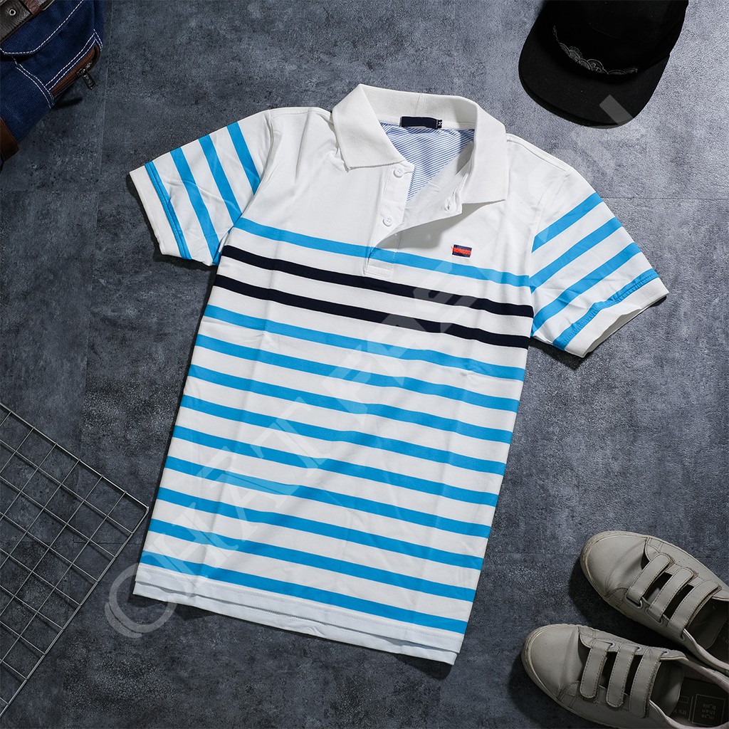 Áo Thun Nam 🆓FREESHIP🆓 Áo Thun Nam Tay Ngắn Phối Sọc Ngang Thun Cotton Thấm Hút Tốt Áo Thun Nam Có Cổ 6 Màu 3 Size | BigBuy360 - bigbuy360.vn