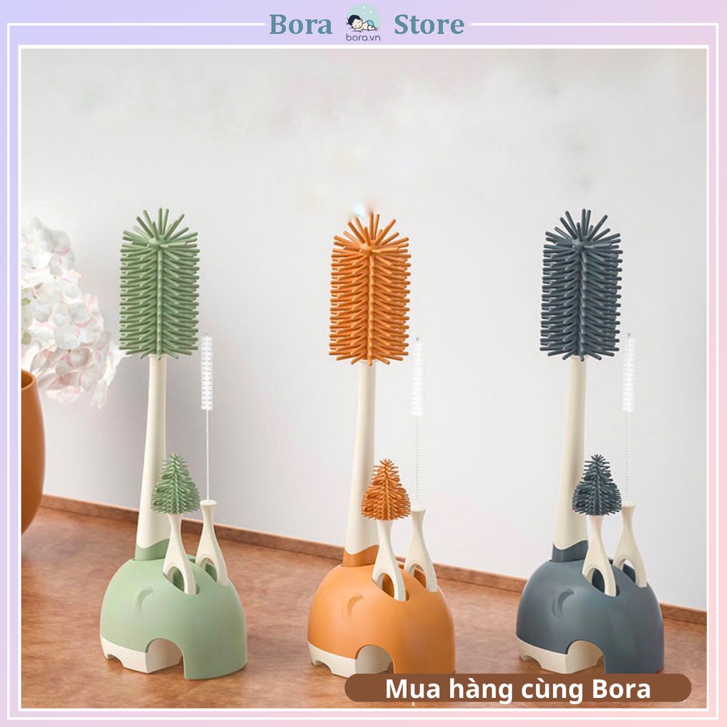 Cọ rửa bình sữa silicon cao cấp có đế phơi [Tay cầm xoay 360 độ]