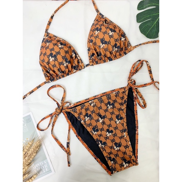 Bikini, đồ bơi đi biển tam giác họa tiết LV chuột micky,ảnh thật