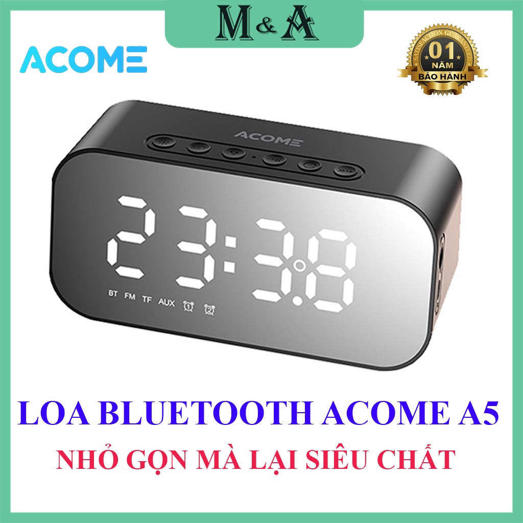Loa Bluetooth ACOME 5W Mặt Gương Màn Hình LED Đồng Hồ Báo Thức Âm Thanh Chất Lượng Cao - Nghe FM