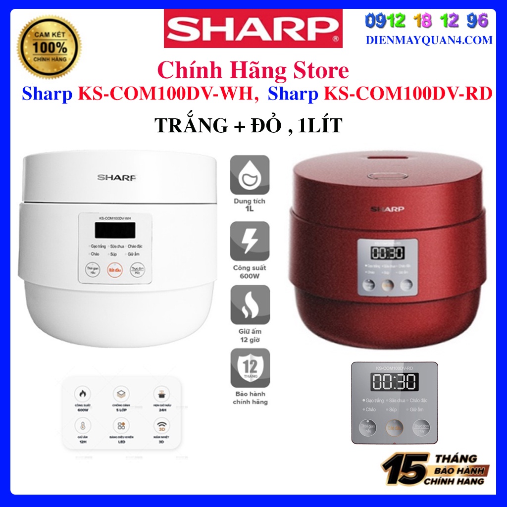 [Sharp COM100DV] Nồi Cơm Điện Tử Sharp KS-COM100DV-WH, Sharp KS-COM100DV-RD 1.0 Lít