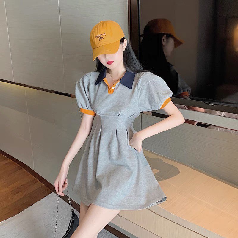 ( BÁN CHẠY ) Váy bo xám viền cam cực xinh