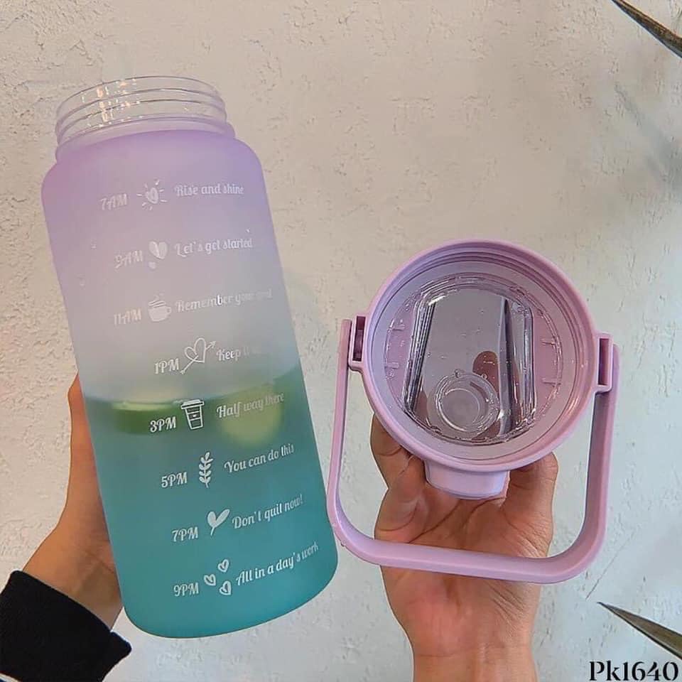 Bình Đựng Nước 2L Có Vạch Báo Giờ Uống Nước Chất Liệu An Toàn Kiểu Dáng Dễ Thương