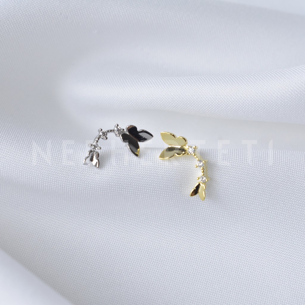 Khuyên tai bạc 925 mini - Dải bướm đính đá 6*14mm  - Nepherteti