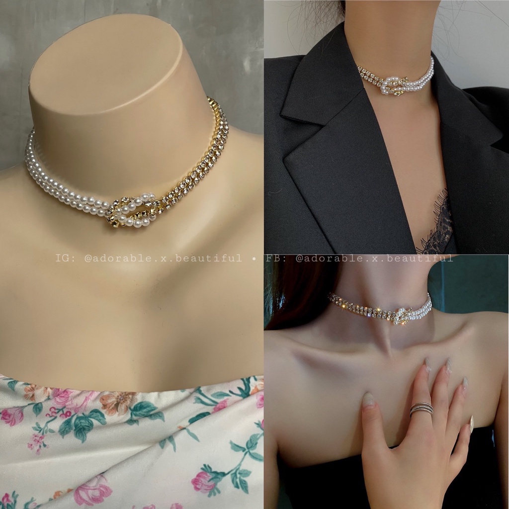Tổng Hợp Dây Chuyền Choker Họa Tiết Đính Đá Phong Cách Ulzzang Hot Trend