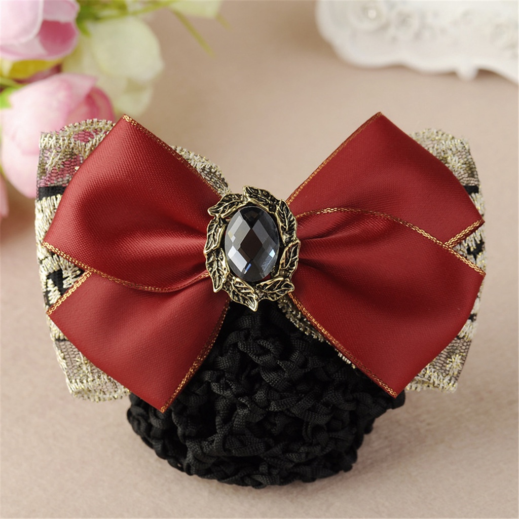 Kẹp túi lưới búi tóc đính nơ kiểu tiếp viên hàng không phong cách Hàn Quốc