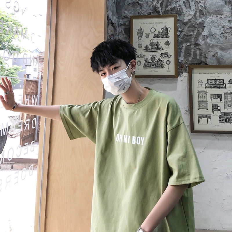 Áo Thun Tay Ngắn Cổ Tròn Dáng Rộng In Chữ Phong Cách Hàn Quốc Thời Trang Mùa Hè Cho Nam