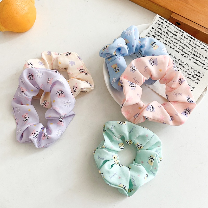 Dây cột tóc vải scrunchies hình gấu nhiều màu ngọt ngào dễ thương phiên bản Hàn quốc DS3