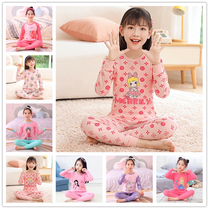 Bộ Đồ Ngủ Tay Dài Chất Liệu Cotton Thời Trang Xuân Thu Cho Bé Gái 100-160cm