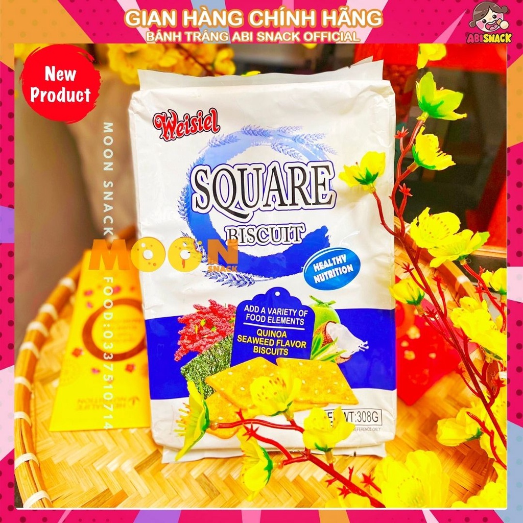 Bánh Quy Ăn Kiêng SQUARE BISCUIT WEISIEL Hong Kong vị rau củ/dừa/tảo biển 308g