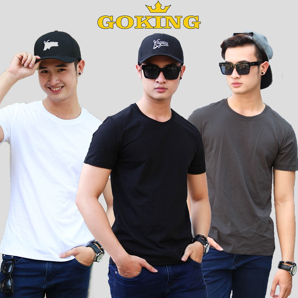 Combo 3 áo thun hàng hiệu GOKING, form unisex cho nam nữ, cặp đôi, gia đình. Áo phông trơn vải 100% cotton