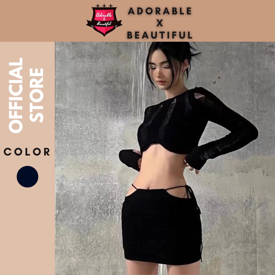 Set Áo Chân Váy Len, Áo Len Xuyên Thấu Và Chân Váy Thắt Dây Freesize Phong Cách Ulzzang [AdorablexBeautiful]