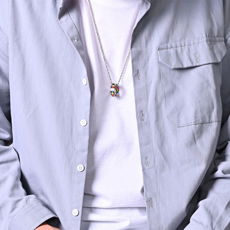 Vòng cổ Mặt Nhẫn Đôi Bằng Thép Không Gỉ Màu Cầu Vồng Thời Trang Cho Nam Và Nữ