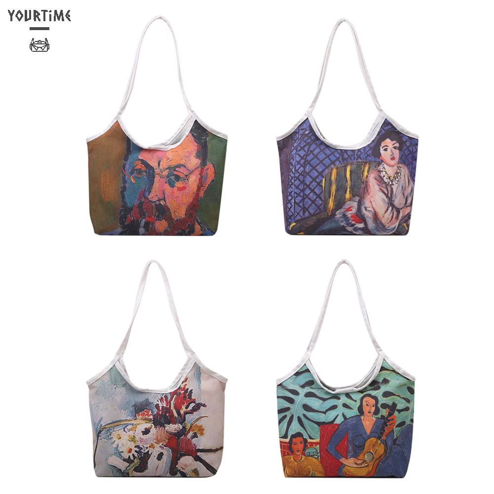 Túi Xách Canvas In Hình Tranh Sơn Dầu Thời Trang Cho Nữ