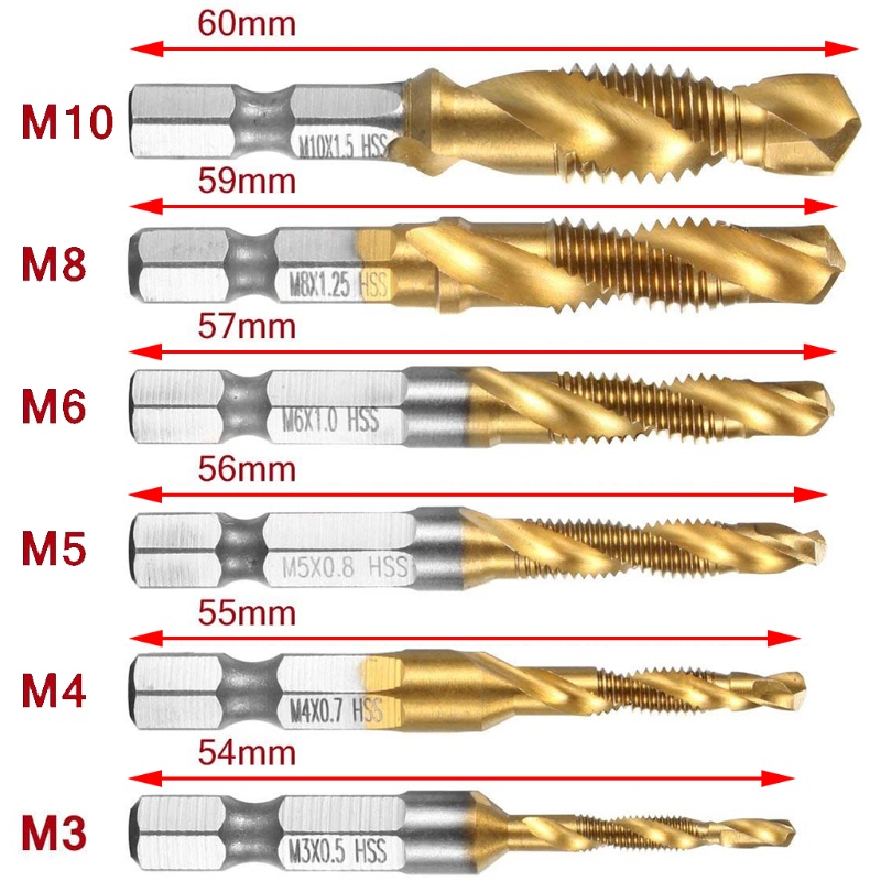 Mũi Khoan Lục Giác Mạ Titan M3 M4 M5 M6 M8 M10 Chuyên Dụng
