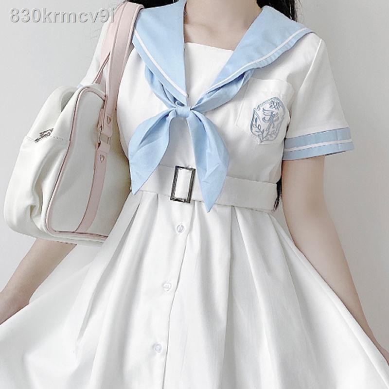 chân váy dài✎[Cô gái hàng giờ] Bộ váy ngắn tay màu xanh da trời đồng phục đại học trung mùa hè nhỏ của Nhật Bản