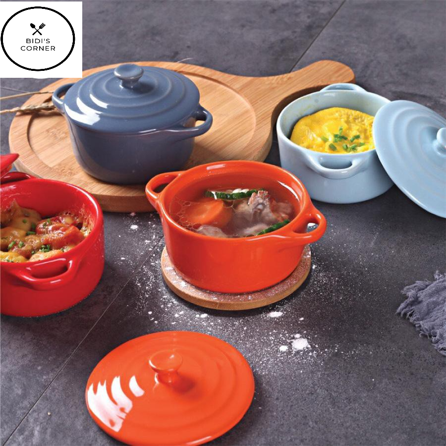 Bát sứ ăn dặm bát sứ ramekin có quai kèm nắp đậy