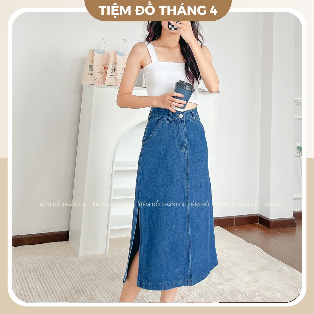 Chân Váy Jeans Dáng Dài Xẻ Tà Nữ Tính TIỆM ĐỒ THÁNG 4 JIMMY SKIRT