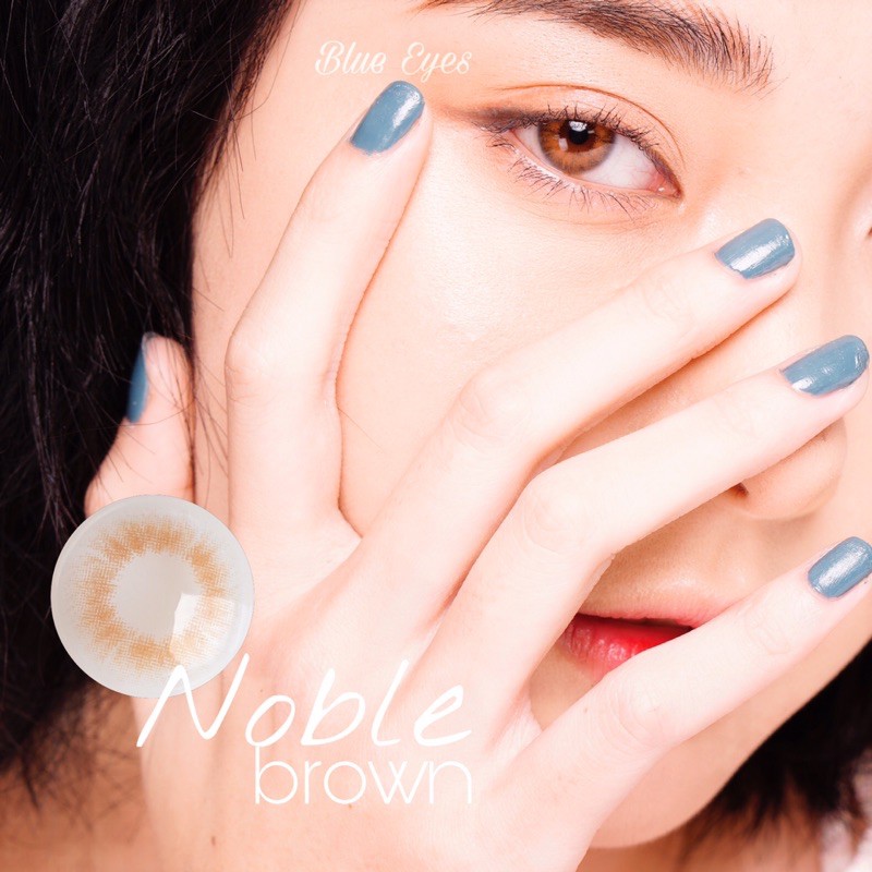 Kính áp tròng Hàn Quốc NOBLE BROWN, Màu nâu vàng, thiết kế vân nổi trẻ trung, độ cận 0-8, hsd 6 tháng, giãn tròng 14.0.