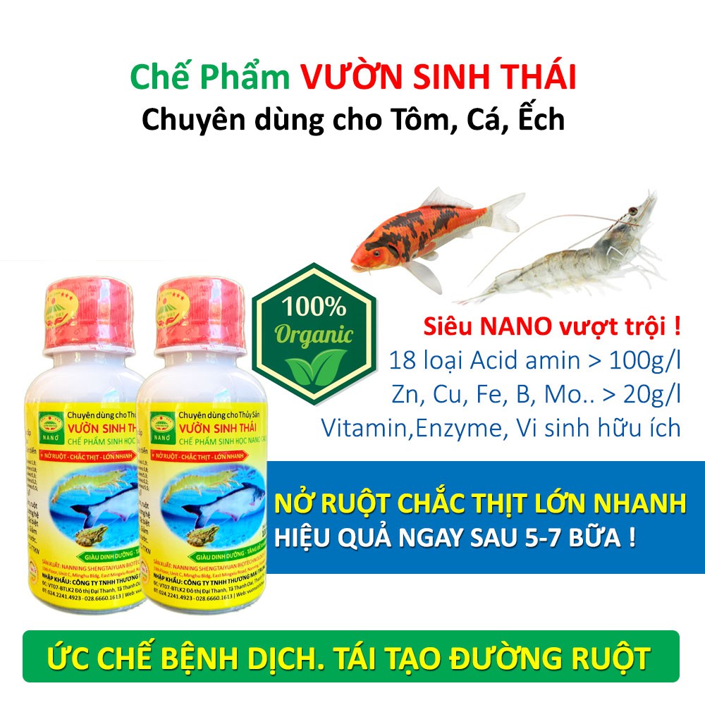 2 chai Chế phẩm sinh học VƯỜN SINH THÁI vỗ béo cho Cá, Tôm, Ếch. Siêu vi sinh NANO vượt trội. Hiệu quả ngay sau 3-5 ngày