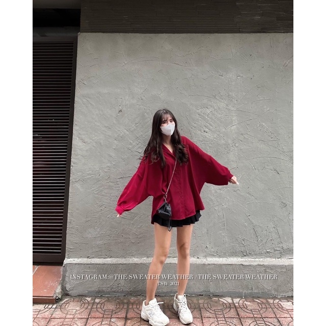 Áo sơmi lụa form rộng dáng suông basic Hàn Quốc