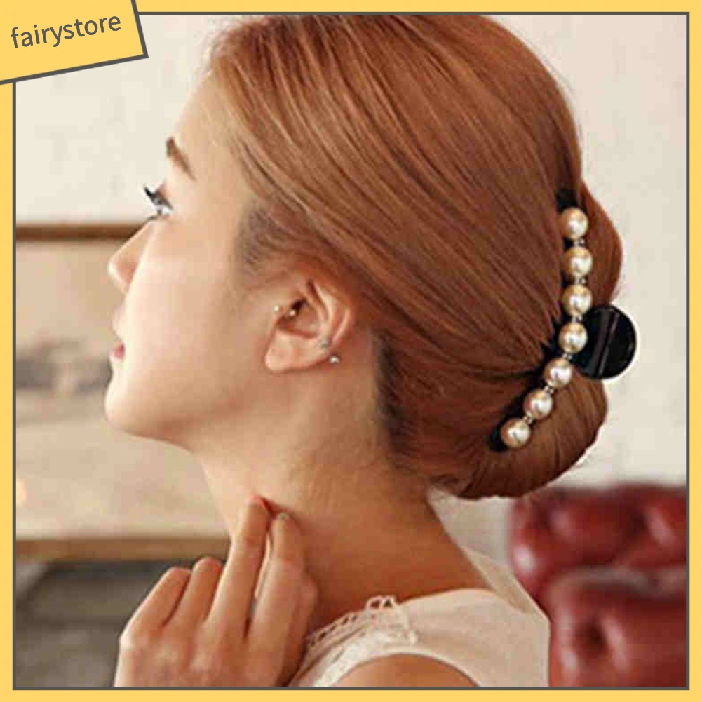 Kẹp tóc đính đá và ngọc trai giả thanh lịch dành cho nữ