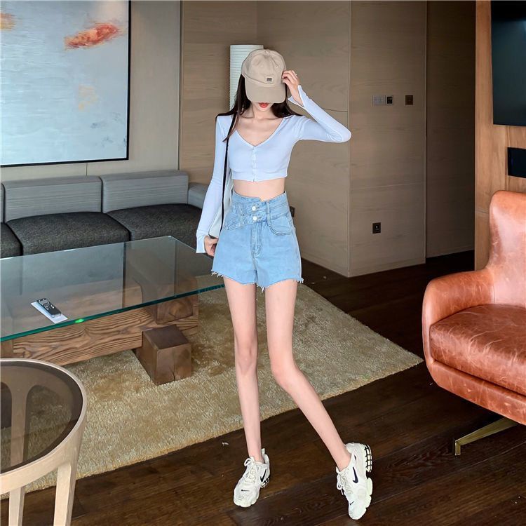 Quần Short Denim Cạp Cao Gợi Cảm Plus Size Cho Nữ