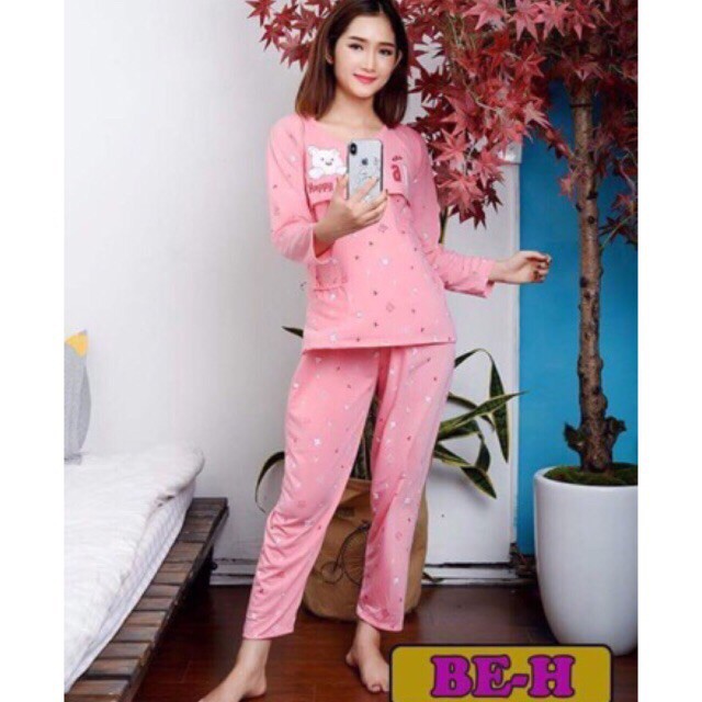 Bộ sau sinh cotton cho mẹ 48-67kg Quần có chun chỉnh bụng