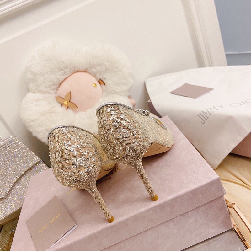 Giày cao gót mũi nhọn 8.5cm Jimmy Choo 2021 da thật cao cấp thiết kế có quai