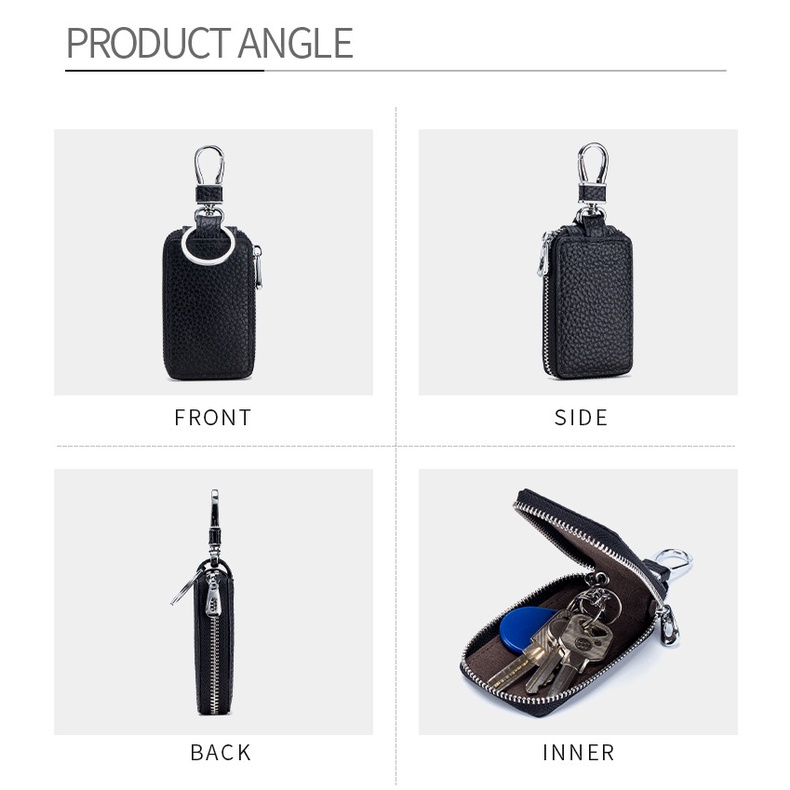 Ví Da Đựng Chìa Khóa Xe Hơi Màu Trơn Có Khóa Kéo Tiện Dụng
