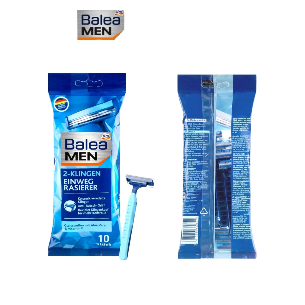 Dao cạo râu 2 lưỡi dùng 1 lần Balea Einwegrasierer 2-Klingen, 10 cái - hàng nhập khẩu Đức