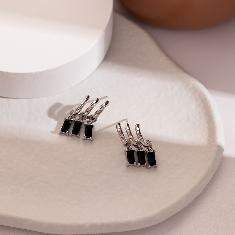 Bông Tai Đính Kim Cương Đen Phong Cách hip hop Cho Nữ