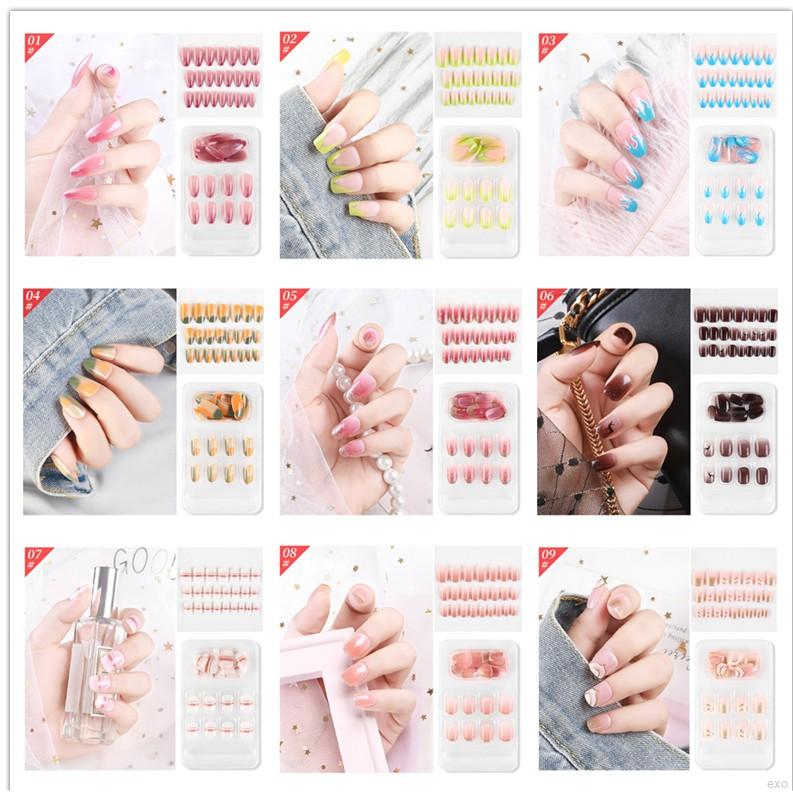 [Hàng mới về] Set 24 móng tay giả có thể gỡ ra nhiều màu sắc tùy chọn trang trí nghệ thuật phong cách châu Âu