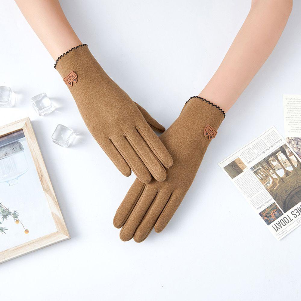 IVORY Găng Tay Lái Xe Vải Nhung Chống Gió Đính Nơ Thời Trang Đức Có Thể Chạm Màn Hình Cảm Ứng