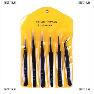 6Pcs anti-static esd tweezers repair tool precision curved straight tweezers