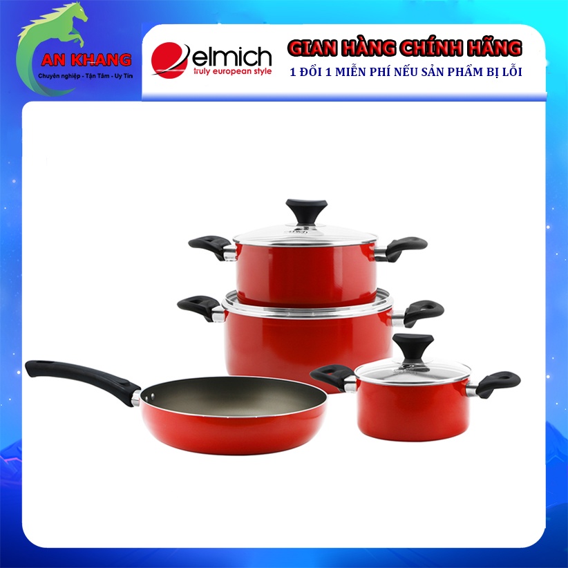 Bộ nồi chảo chống dính ELMICH EL-1162 - Hàng chính hãng - Sử dụng được trên bếp từ