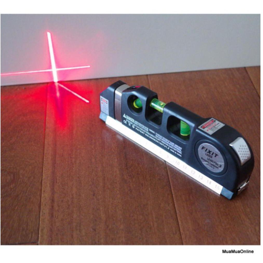 ✜Thước Thủy Nivo Cân Mực Laser Đa Năng F2018 Fixit Levelpro3 2 Tia Dọc Ngang + Tặng Kèm 3 Viên Pin