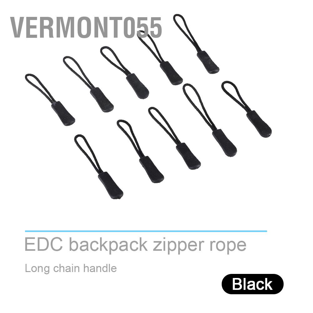Vermont055 10x Zipper Pulls Slider Cord Rope Puller Ends Lock Zip Clip Buckle For Bag EDC Black