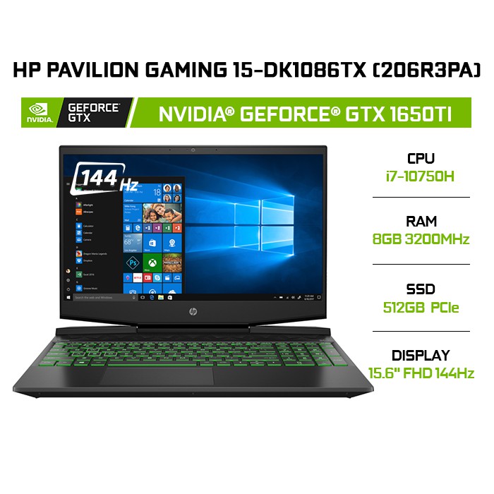Laptop HP Pavilion Gaming 15-dk1086TX (206R3PA) GeForce® GTX 1650Ti 4GB i7-10750H | 8GB | 512GB |4GB | 15.6" FHD 144Hz
