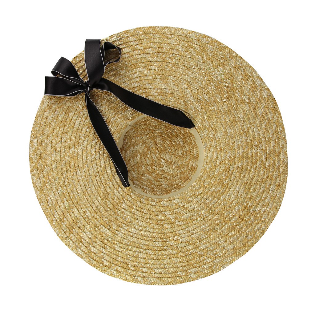 Mũ cói rộng vành phối dây ruy băng thời trang đi biển thời trang cho nữ
