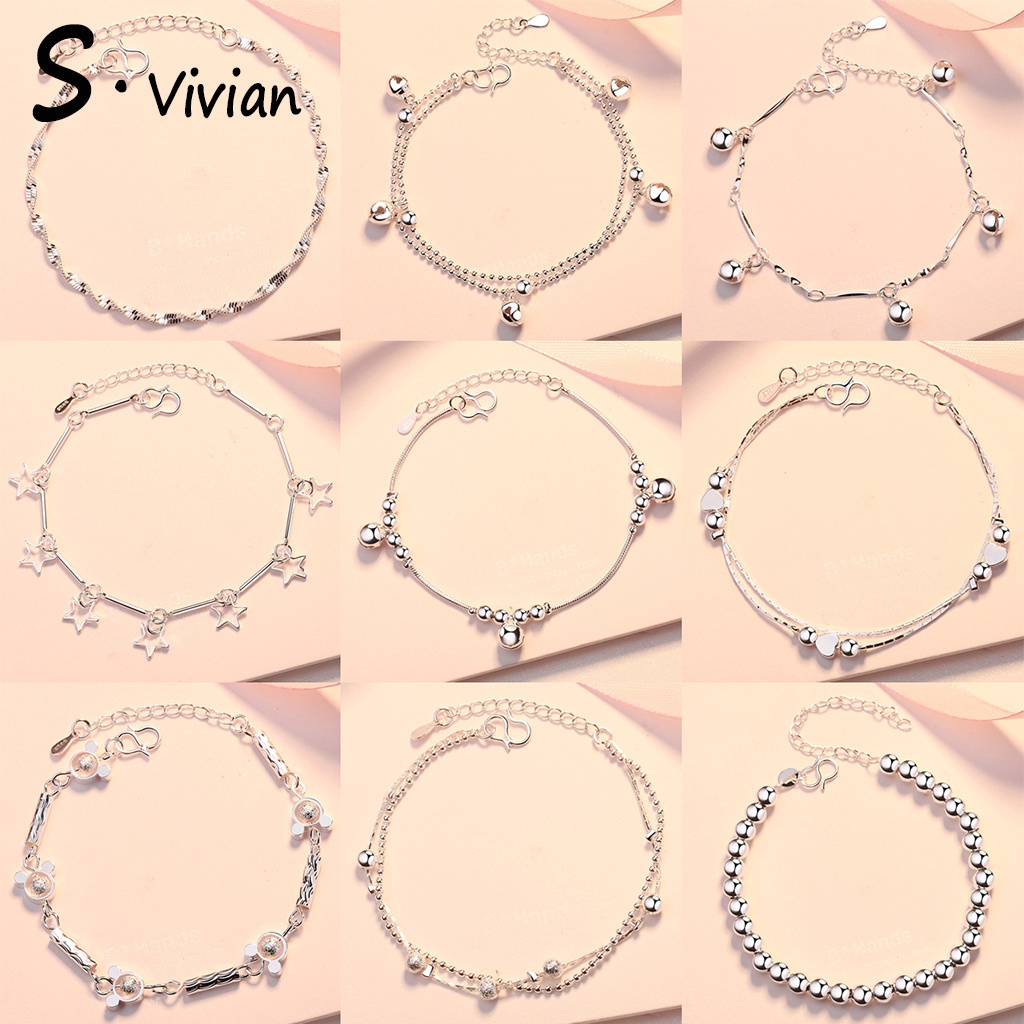 Vòng Tay Mạ Bạc 925 Hình Hoa Cúc / Trái Tim Thời Trang Cho Nữ