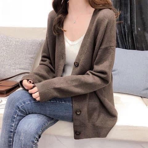 Áo khoác lenFREESHIPÁo Len Cadigan Nữ Ulzzang Cúc Bọc Cá Tính Hàng Quảng Châu L1 AN54