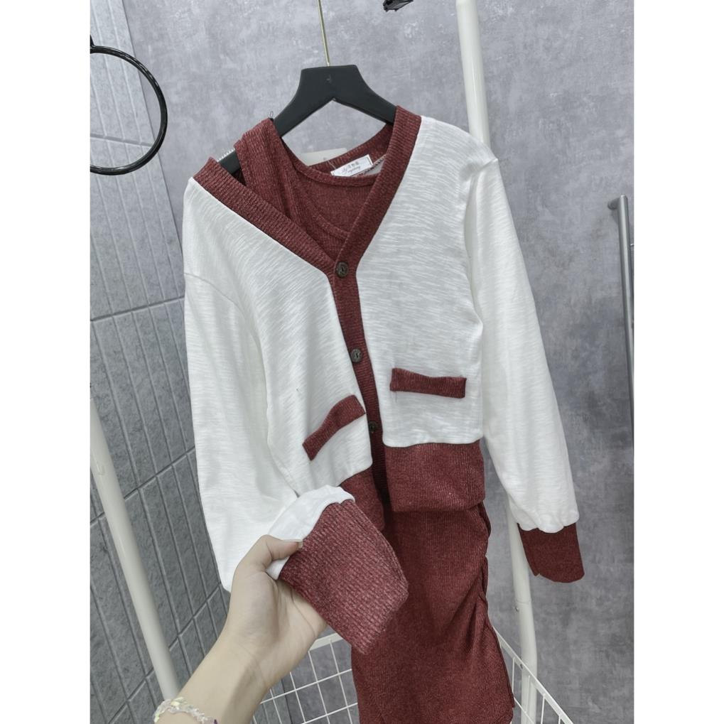 [ 𝐅𝐑𝐄𝐄 𝐒𝐇𝐈𝐏 ]   SET VÁY BODY NHÚN CHUN HÔNG KÈM ÁO KHOÁC NGOÀI