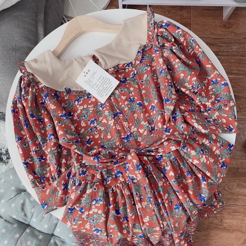 [Ảnh thật/Sẵn]Váy hoa thiết kế cổ be cúc trước/Đầm hoa vintage tiểu thư | BigBuy360 - bigbuy360.vn